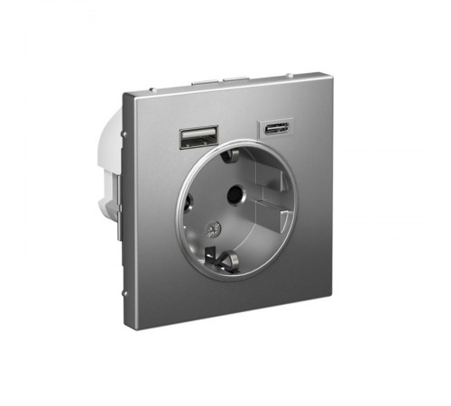 ArtGallery Сталь Розетка 16А с 2 USB A+C, 5В/2,4А/3,0А, 2х5В/1,5А, механизм  GAL000932  SE