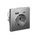ArtGallery Сталь Розетка 16А с 2 USB A+C, 5В/2,4А/3,0А, 2х5В/1,5А, механизм  GAL000932  SE