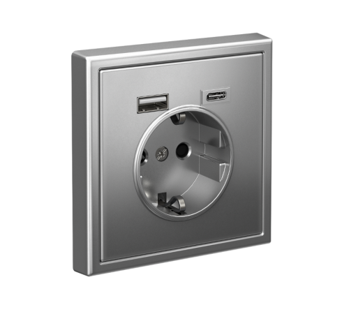 ArtGallery Сталь Розетка 16А с 2 USB A+C, 5В/2,4А/3,0А, 2х5В/1,5А, механизм  GAL000932  SE