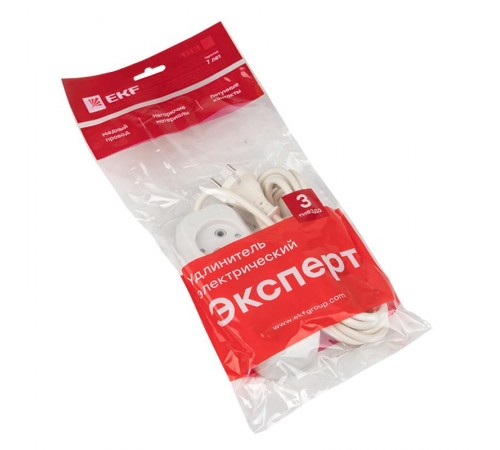 Удлинитель "Эксперт" 3 гнезда  3 метра 10А/2,2кВт без заземления ПВС 2х0,75  EKF PROximaUBA10-275-3-03EKF