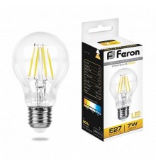 Лампа светодиодная LB-57 (7W) 230V E27 2700K филамент A60 прозрачная  25569  FERON