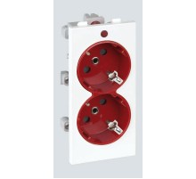 Simon Connect Розетка с/з 2x2P+E, сдвоенная, S-модуль, с индикат.налич.напряжения,16А, 250 белый/красный  S1-6-9  Simon