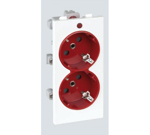Simon Connect Розетка с/з 2x2P+E, сдвоенная, S-модуль, с индикат.налич.напряжения,16А, 250 белый/красный  S1-6-9  Simon