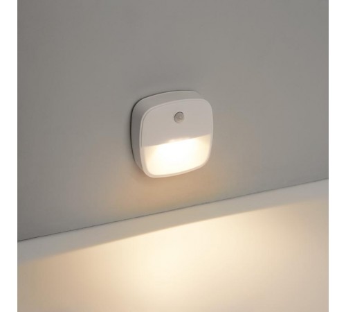 Светильник-подсветка с датчиком движения 3LED 0,5W (3хААА в комплект не входят) 3м , IP20, 75*75*27mm, квадрат, белый, FN1220  41881  FERON