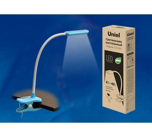 Светильник настольный TLD-554 Blue/LED/400Lm/5500K/Dimmer "прищепка" 4W сенсор Голубой  UL-00003646  Uniel