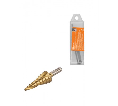 Сверло по металлу ступенчатое, 4-20 мм, 9 ступеней, нитрид., HSS, цилиндр. хв., "Рубин"   SQ1090-0713  TDM