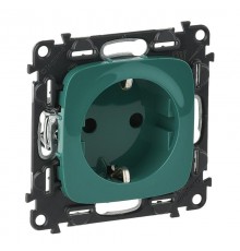 Valena ALLURE Зеленый Розетка с/з, со шторками, безвин зажим  754982  Legrand