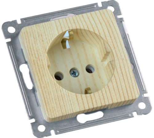 Розетка скрытой установки, одноместная, с заземляющим контактом, механизм, цвет сосна  РС16-411-02  HEGEL