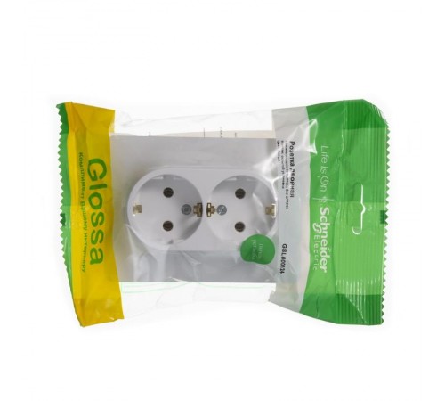 Glossa Белый Розетка 2-я с заземлением (в сборе с рамкой)  GSL000124  SE