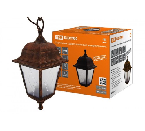 Светильник садово-парковый НСУ 04-60-001 четырехгранник, подвес, пластик, расс.пластик, медь  SQ0330-0786  TDM