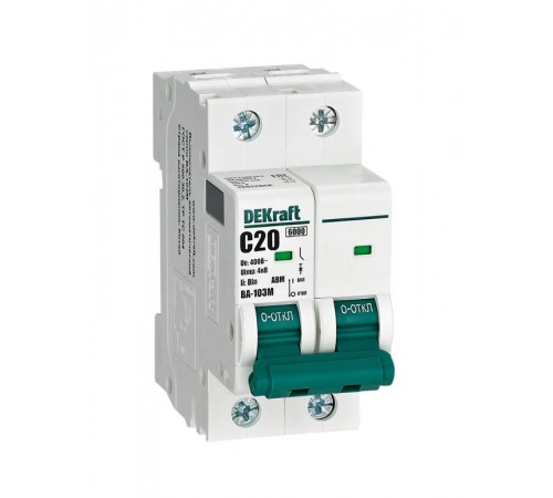 Выключатель автоматический без теплозащиты двухполюсный ВА-103М2P 20А характеристика C 6кА  12512DEK  Dekraft