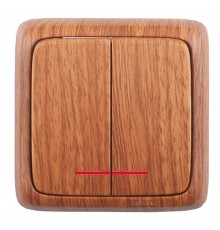 Выключатель открытой установки, двухклавишный, с индикацией, с монтажной пластиной, цветдуб  ВА16-156-05  HEGEL