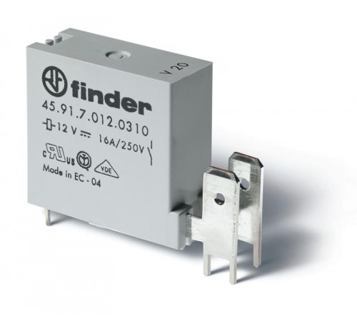 Низкопрофильное миниатюрное электромеханическое реле; монтаж на печатную плату; выводы с шагом 5мм + Faston 250(6.3x0.8мм)  459170092310  Finder