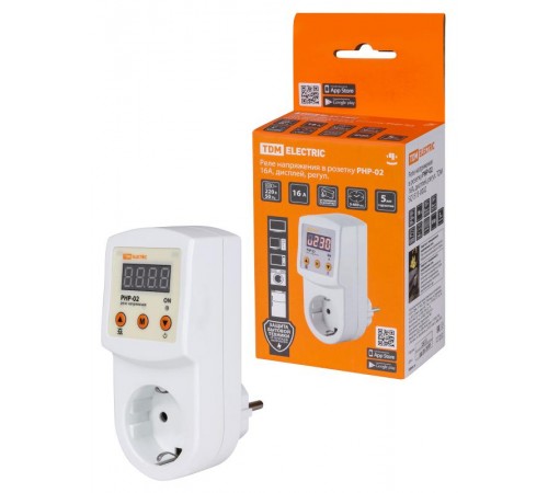 Реле напряжения в розетку РНР-02, 16А, дисплей, регул.,  SQ1513-0002  TDM