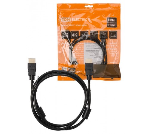 Кабель "АВК 3" HDMI - HDMI, v2.0, позолоченные контакты, с ферритами, 1,5 метра,  SQ4040-0003  TDM