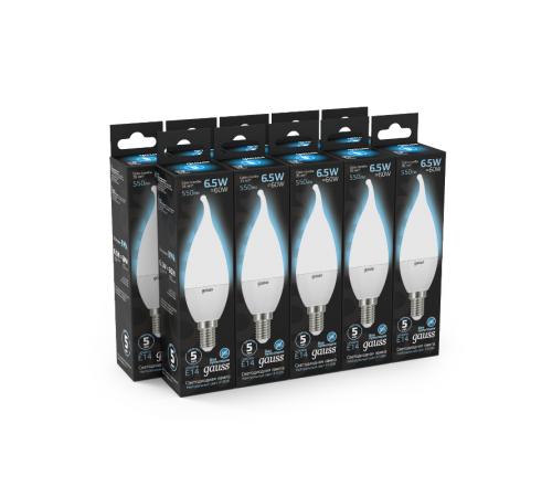 Лампа светодиодная LED 6,5Вт E14 220В 4100К свеча на ветру  104101207  Gauss