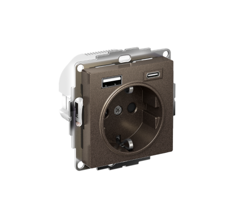 AtlasDesign Розетка 16А c 2 USB A+C, 5В/2,4А/3,0А, 2х5В/1,5А, механизм, Мокко  ATN000632  SE