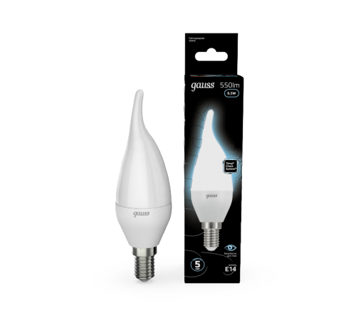 Лампа светодиодная LED 6,5Вт E14 220В 4100К свеча на ветру  104101207  Gauss