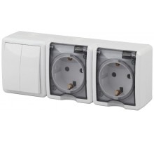 Блок две розетки+Выключатель 2-клавишный 11-7404-01 IP54, 16АХ(10AX)-250В, ОУ, Эксперт, Белый (5 Б0027675  ЭРА