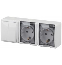 Блок две розетки+Выключатель 2-клавишный 11-7404-01 IP54, 16АХ(10AX)-250В, ОУ, Эксперт, Белый (5 Б0027675  ЭРА