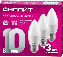 Лампа светодиодная 90 611 OLL-C37-10-230-4K-E27-FR-PACK3  90611  ОНЛАЙТ