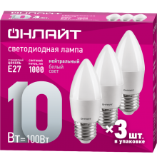 Лампа светодиодная 90 611 OLL-C37-10-230-4K-E27-FR-PACK3  90611  ОНЛАЙТ