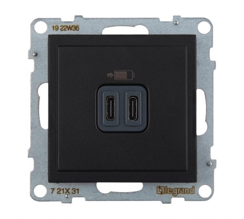 SUNO Зарядное устройство USB 2 выхода Тип С - Тип С Цвет "Антрацит"  721431  Legrand