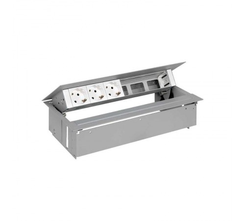 Simon S400 Врезной розеточный блок с крышкой и мет. вводом, 3x2P+E, 3 пустых модуля, алюминий, Simon 400  45603000-133  Simon