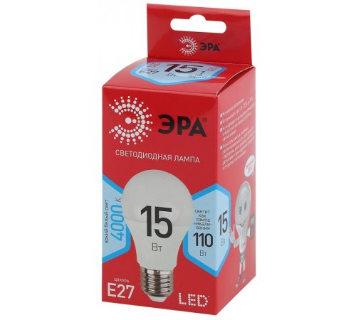 Лампа светодиодная ЭКО LED A60-15W-840-E27 R (диод, груша, 15Вт, нейт, E27)  Б0046356  ЭРА