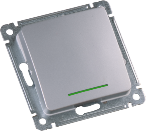 Выключатель скрытой установки, одноклавишный, с индикацией, механизм, цвет серебро  ВС10-412-06  HEGEL