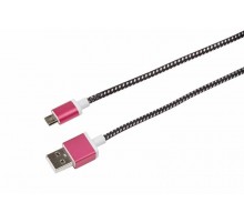 USB кабель microUSB, шнур в тканевой оплетке, черный (усиленный)  18-4240  REXANT