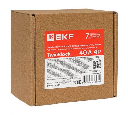 Рубильник 40A 4P c рукояткой управления для прямой установки TwinBlock  tb-40-4p-f  EKF