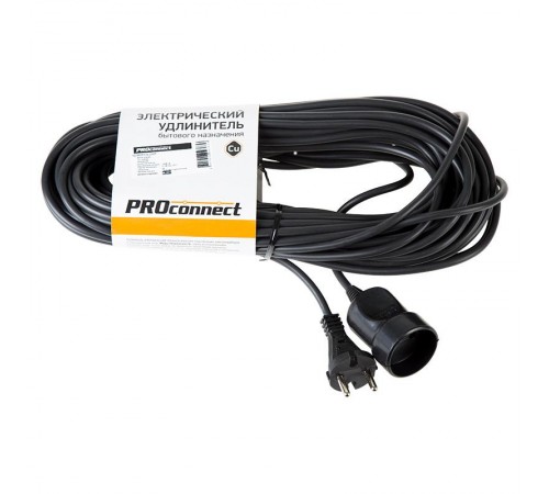 Удлинитель-шнур ПВС 2х0.75, 20 м, б/з, 6 А, 1300 Вт, IP20, черный (Сделано в России)  11-7115  PROconnect