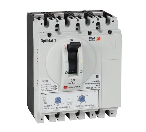 Выключатель автоматический с блоком защиты от токов утечки OptiMat T125S-RCA TM 63A 4P  357086  КЭАЗ