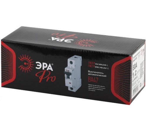 Выключатель автоматический однополюсный NO-901-34 ВА47-100 1P 50А кривая C (12/180/3780) Pro  Б0031795  ЭРА