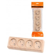 Розетка 4-х местная горизонтальная 2П открытой установки IP20 10A с з/ш сосна "Ладога"  SQ1801-0429  TDM