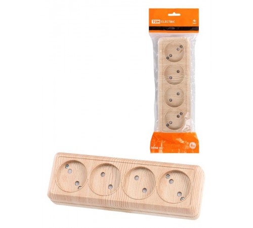 Розетка 4-х местная горизонтальная 2П открытой установки IP20 10A с з/ш сосна "Ладога"  SQ1801-0429  TDM