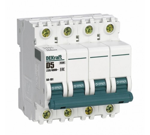 Выключатель автоматический четырехполюсный ВА-101 4Р 5А характеристика D 4,5кА  11286DEK  DEKraft