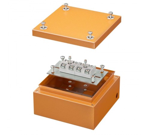 Коробка распределительная стальная FS огн. IP66,150х150х80мм,4р, 450V,20A,10мм.кв, нерж.контакт с гладкими стенками и клеммниками  FSK30410  DKC