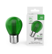 Лампа светодиодная   Basic Filament Шар 4W 220lm Е27 green LED 1/10/50  10512042-G  Gauss