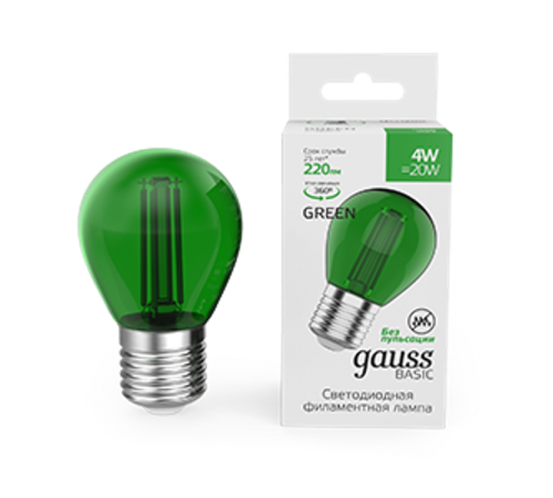 Лампа светодиодная   Basic Filament Шар 4W 220lm Е27 green LED 1/10/50  10512042-G  Gauss