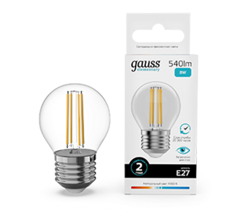 Лампа светодиодная   Filament Elementary Шар 8W 540lm 4100К Е27 LED 1/10/100  52228  Gauss