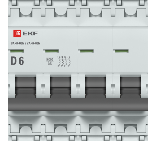 Выключатель автоматический четырёхполюсный 6А (D) 6кА ВА 47-63N PROxima M636406D  EKF