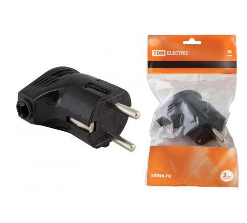 Вилка угловая с/з черная 16А 250В   SQ1806-0008  TDM