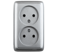 Розетка открытой установки, двухместная, цвет серебро  РА16-141-06  HEGEL