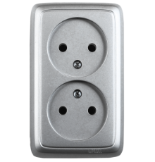 Розетка открытой установки, двухместная, цвет серебро  РА16-141-06  HEGEL