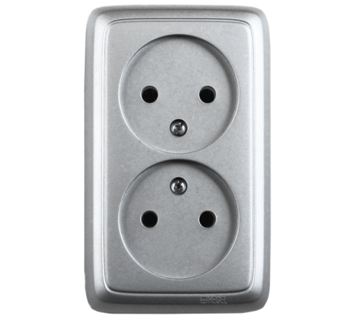 Розетка открытой установки, двухместная, цвет серебро  РА16-141-06  HEGEL