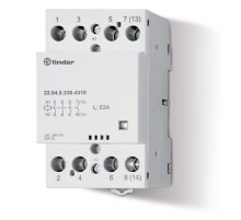 Модульный контактор; 2NO+2NC 63А; контакты AgSnO2; катушка 12В АС/DC; ширина 53.5мм; степень защиты IP20; опции: мех.индикатор  226400124610  Finder