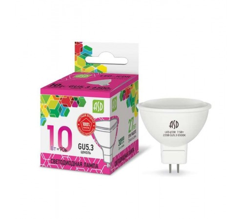 Лампа светодиодная LED-JCDR-standard 10Вт 230В GU5.3 6500К 900Лм  4690612018768  ASD