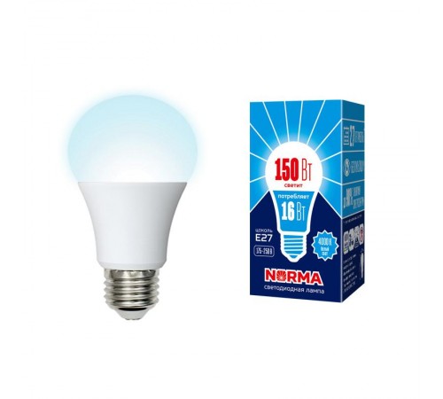 Лампа светодиодная LED-A60-16W/NW/E27/FR/NR LED. "груша" матовая. Серия Norma. 4000K  UL-00004026  Volpe